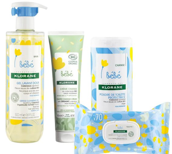 Klorane Gamme Nettoyage Parfait pour Bébé GEL DOUCHE + CREME CHANGE + POUDRE + LINGETTES